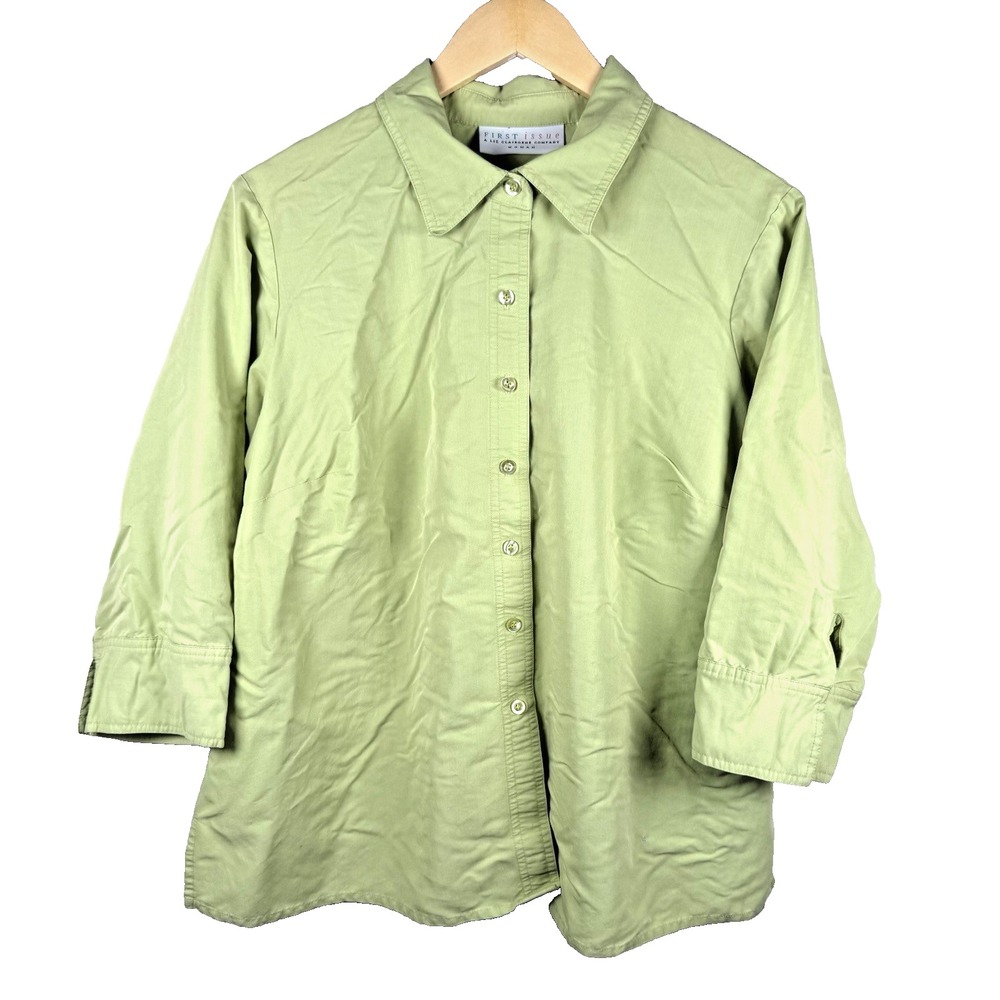 Vintage First Issue Liz‎ Claiborne Womens Blouse Button Up Lime Green Size 1